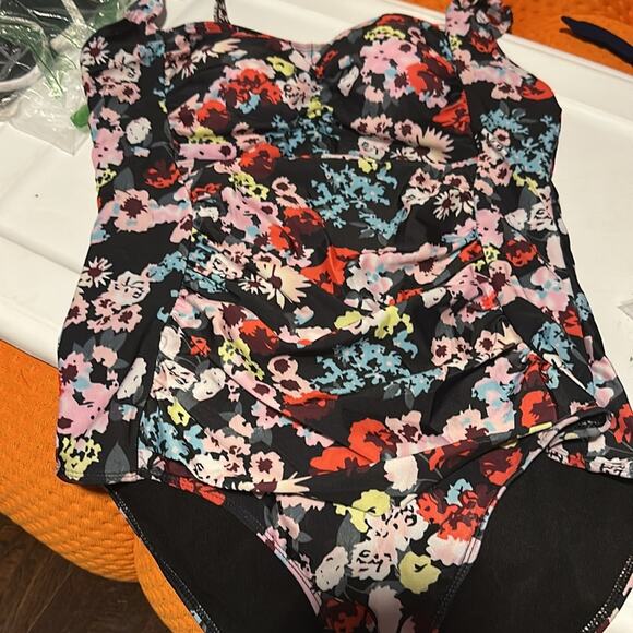 Womens Plus Size One Piece Swimsuit -‎ Ruched Tummy Control Bathing Suit XL - Picture 3 of 5